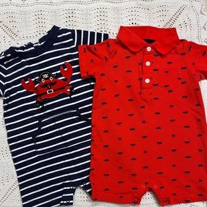 Carter's Short Sleeve Romper 2 Pack, size 18, Crab & Car Print
